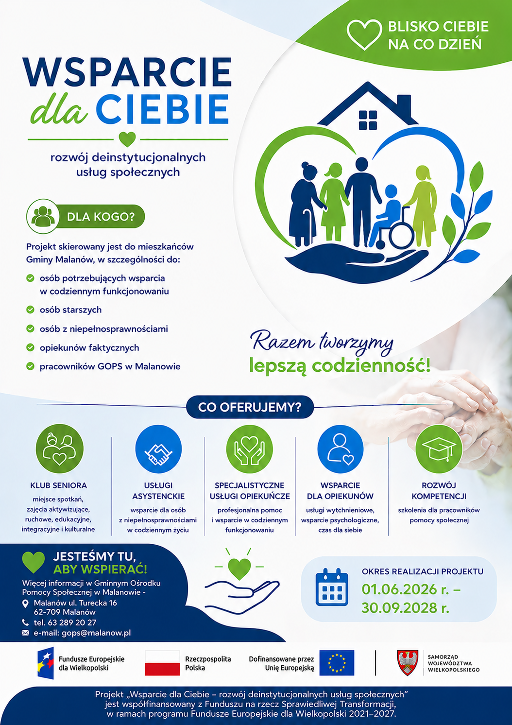 plakat promujacy projekt , kolory niebeski, zielony 